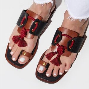 free people x laidback London leather red tassels maui slide sandals new 39 9